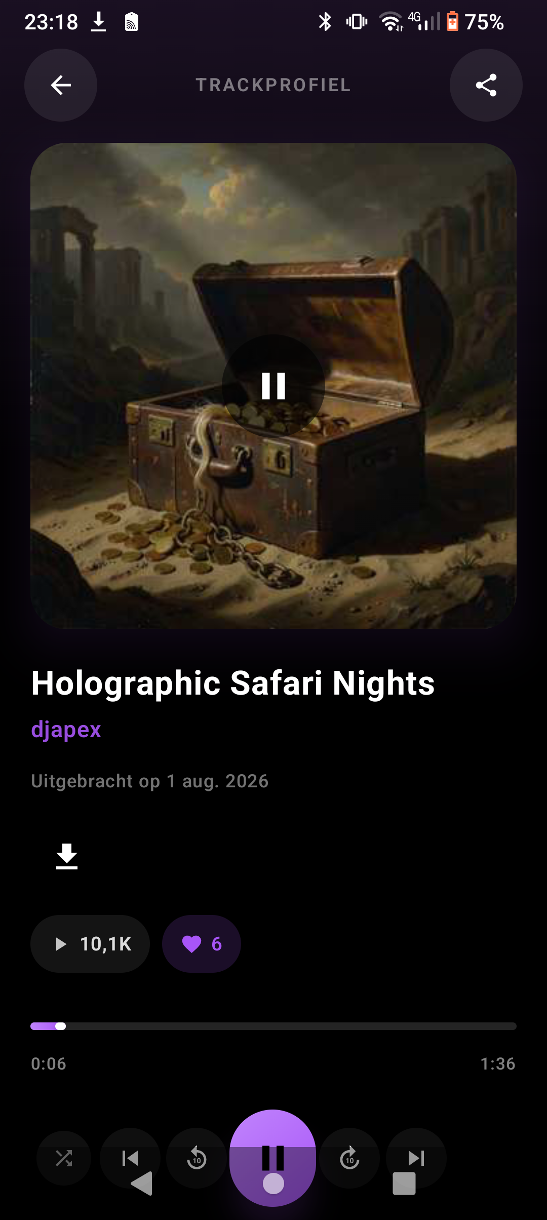 Sonama now playing screen with track artwork